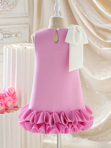 Young Girl Bowknot Decor Round Neck Sleeveless Fashion Dress Young Girl Bowknot Decor Round Neck Sleeveless Fashion Dress