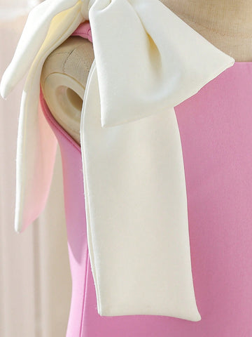Young Girl Bowknot Decor Round Neck Sleeveless Fashion Dress Young Girl Bowknot Decor Round Neck Sleeveless Fashion Dress