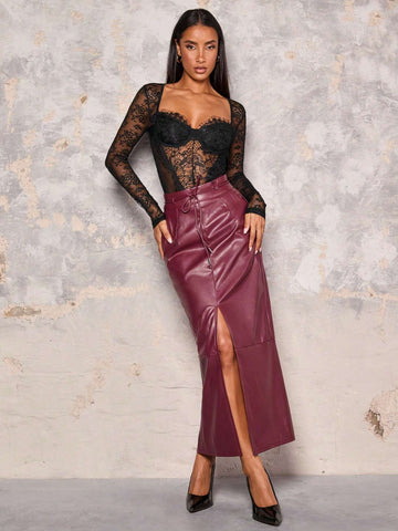 Women's Sexy Sheer Lace Long Sleeve Bodysuit Women's Sexy Sheer Lace Long Sleeve Bodysuit