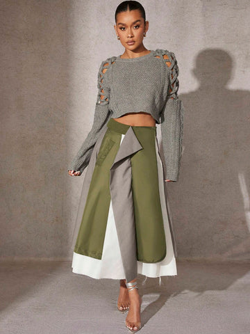 Haute Colorblock Draped Raw Hem Skirt Haute Colorblock Draped Raw Hem Skirt