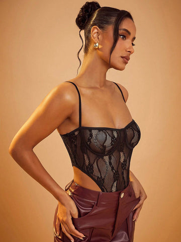 Floral Lace High-Cut Sexy Spaghetti Strap Camisole For Women Floral Lace High-Cut Sexy Spaghetti Strap Camisole For Women