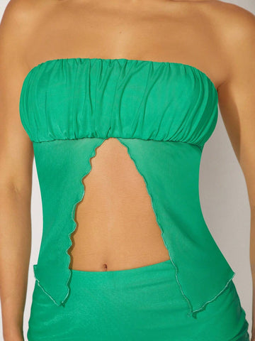 Ruched Tube Top & Split Skirt Set Ruched Tube Top & Split Skirt Set