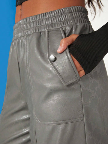 Haute Snake PU Leather Knot Hem Cargo Pants Haute Snake PU Leather Knot Hem Cargo Pants