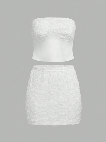 Floral Applique Tube Top And Skirt Set Floral Applique Tube Top And Skirt Set