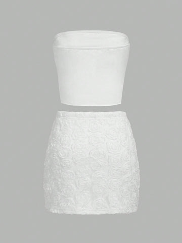 Floral Applique Tube Top And Skirt Set Floral Applique Tube Top And Skirt Set