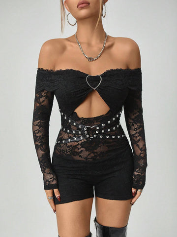 Women Lace Off-Shoulder Jumpsuit Women Lace Off-Shoulder Jumpsuit