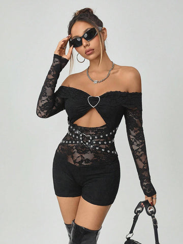 Women Lace Off-Shoulder Jumpsuit Women Lace Off-Shoulder Jumpsuit