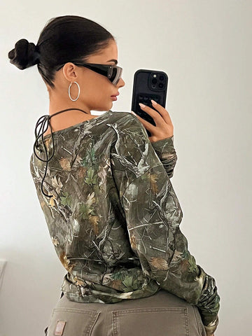 ICON Women's Branch Printed Loose Drop Shoulder Fashion T-Shirt ICON Women's Branch Printed Loose Drop Shoulder Fashion T-Shirt