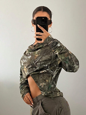 ICON Women's Branch Printed Loose Drop Shoulder Fashion T-Shirt ICON Women's Branch Printed Loose Drop Shoulder Fashion T-Shirt