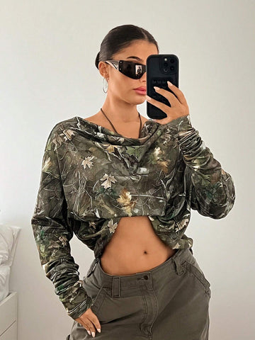 ICON Women's Branch Printed Loose Drop Shoulder Fashion T-Shirt ICON Women's Branch Printed Loose Drop Shoulder Fashion T-Shirt