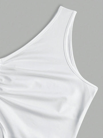 Women's One Shoulder Sleeveless Drawstring Top And Skirt Set Women's One Shoulder Sleeveless Drawstring Top And Skirt Set