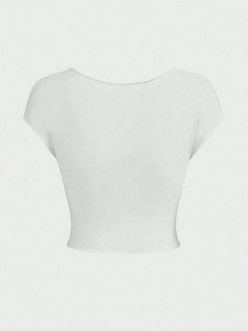 Women's Summer Solid Color Sweetheart Neckline Tie Front Short Sleeve Top Women's Summer Solid Color Sweetheart Neckline Tie Front Short Sleeve Top