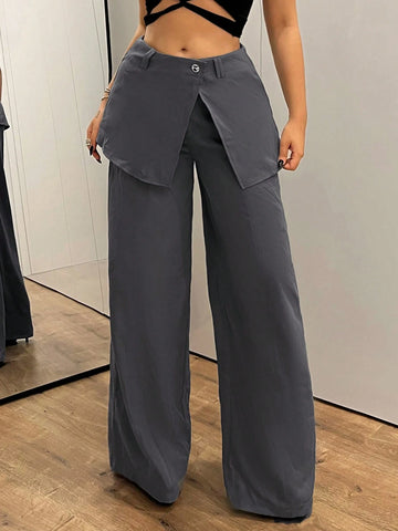 ICON Y2k Women's Casual Super Wide-Leg Wrap-Waist Design Palazzo Pants Sporty Casual Cargo Pants ICON Y2k Women's Casual Super Wide-Leg Wrap-Waist Design Palazzo Pants Sporty Casual Cargo Pants