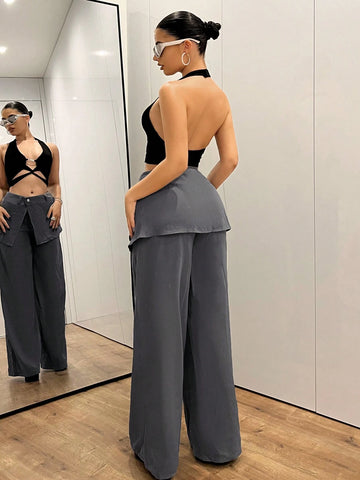 ICON Y2k Women's Casual Super Wide-Leg Wrap-Waist Design Palazzo Pants Sporty Casual Cargo Pants ICON Y2k Women's Casual Super Wide-Leg Wrap-Waist Design Palazzo Pants Sporty Casual Cargo Pants