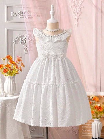 Kids CHARMNG Young Girls' White Romantic Ruffle Trimmed Floral Applique Dress Kids CHARMNG Young Girls' White Romantic Ruffle Trimmed Floral Applique Dress