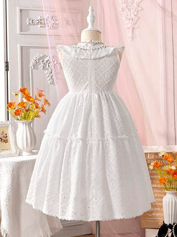 Kids CHARMNG Young Girls' White Romantic Ruffle Trimmed Floral Applique Dress Kids CHARMNG Young Girls' White Romantic Ruffle Trimmed Floral Applique Dress