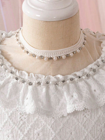 Kids CHARMNG Young Girls' White Romantic Ruffle Trimmed Floral Applique Dress Kids CHARMNG Young Girls' White Romantic Ruffle Trimmed Floral Applique Dress