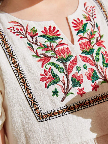 Kids Nujoom Young Girl Floral Embroidery Puff Sleeve Ruffle Hem Smock Dress Kids Nujoom Young Girl Floral Embroidery Puff Sleeve Ruffle Hem Smock Dress