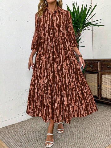 1pc Women Casual Elegant Random Print Long Sleeve Loose Dress, Autumn 1pc Women Casual Elegant Random Print Long Sleeve Loose Dress, Autumn