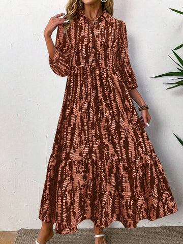 1pc Women Casual Elegant Random Print Long Sleeve Loose Dress, Autumn 1pc Women Casual Elegant Random Print Long Sleeve Loose Dress, Autumn