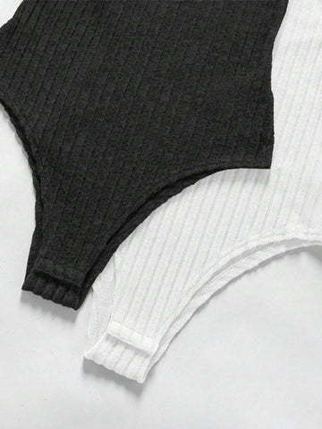 1pc Women Solid Color Rib-Knit Turtleneck Long Sleeve Bodysuit 1pc Women Solid Color Rib-Knit Turtleneck Long Sleeve Bodysuit