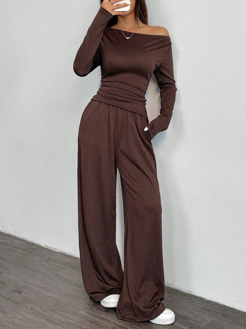2pcs 2024 Autumn New Loose Feel Women Wide Leg Pants Set, Soft Comfy EU-US Style Slimming Asymmetrical Suit 2pcs 2024 Autumn New Loose Feel Women Wide Leg Pants Set, Soft Comfy EU-US Style Slimming Asymmetrical Suit