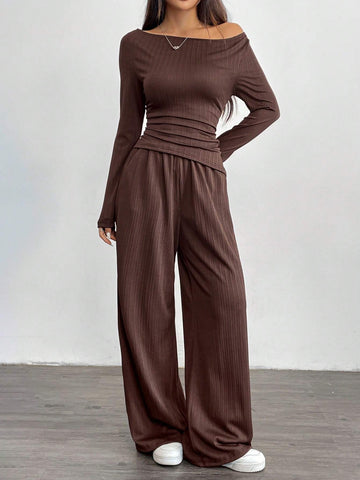 2pcs 2024 Autumn New Loose Feel Women Wide Leg Pants Set, Soft Comfy EU-US Style Slimming Asymmetrical Suit 2pcs 2024 Autumn New Loose Feel Women Wide Leg Pants Set, Soft Comfy EU-US Style Slimming Asymmetrical Suit
