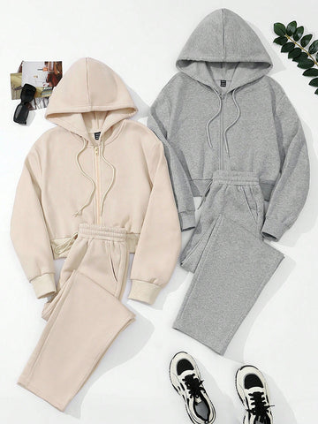 2pcs/set Zipper Hoodie And Sweatpants Set 2pcs/set Zipper Hoodie And Sweatpants Set