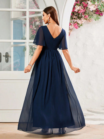 Bridesmaid Dress With Floral Waistband Design And Chiffon Fabric Bridesmaid Dress With Floral Waistband Design And Chiffon Fabric