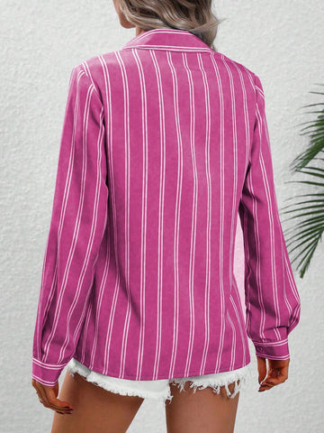 LUNE Casual Vacation Colorblock Striped Long Sleeve Shirt LUNE Casual Vacation Colorblock Striped Long Sleeve Shirt