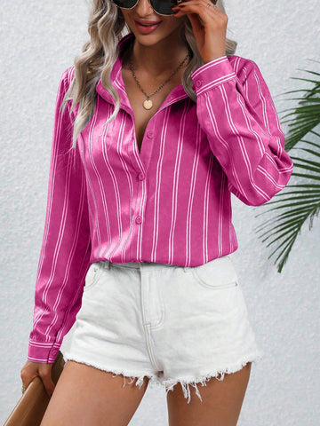LUNE Casual Vacation Colorblock Striped Long Sleeve Shirt LUNE Casual Vacation Colorblock Striped Long Sleeve Shirt