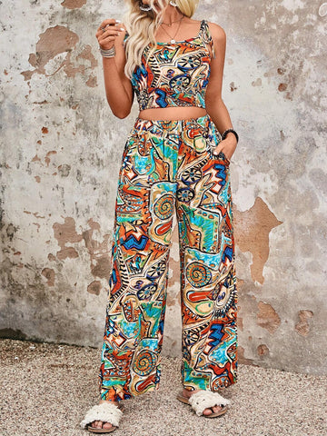 Ladies' Vacation Style Bandeau Top And High Waist Shorts Set Ladies' Vacation Style Bandeau Top And High Waist Shorts Set