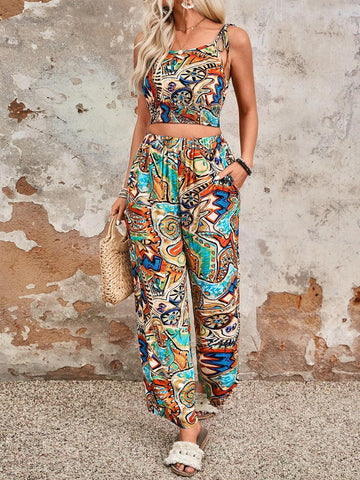 Ladies' Vacation Style Bandeau Top And High Waist Shorts Set Ladies' Vacation Style Bandeau Top And High Waist Shorts Set