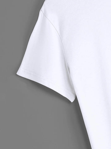 Letter & Heart Print Round Neck Tee Letter & Heart Print Round Neck Tee