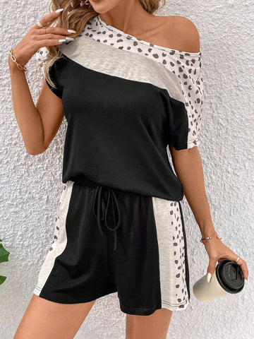Polka Dot Print Color Block T-Shirt And Shorts Set Polka Dot Print Color Block T-Shirt And Shorts Set
