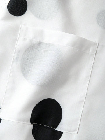 LUNE Round Neck Polka Dot Printed Short Front Long Back Summer Casual Shirt With Pocket LUNE Round Neck Polka Dot Printed Short Front Long Back Summer Casual Shirt With Pocket