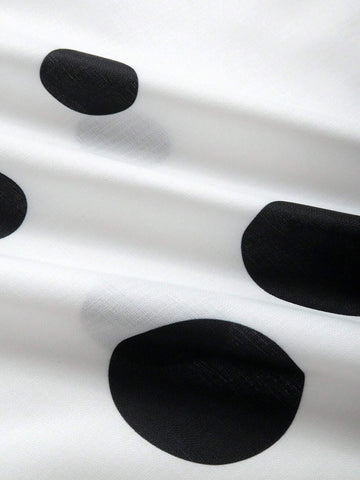 LUNE Round Neck Polka Dot Printed Short Front Long Back Summer Casual Shirt With Pocket LUNE Round Neck Polka Dot Printed Short Front Long Back Summer Casual Shirt With Pocket