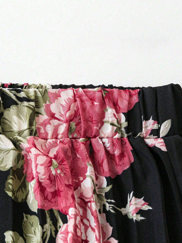 LUNE Spring/Summer Casual Randomly Cut Floral Print Pleated Skirt LUNE Spring/Summer Casual Randomly Cut Floral Print Pleated Skirt