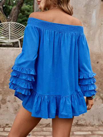 LUNE Summer Romantic Off Shoulder Long Sleeve Ladies' Shirt For Outings, Vacations And Dates LUNE Summer Romantic Off Shoulder Long Sleeve Ladies' Shirt For Outings, Vacations And Dates