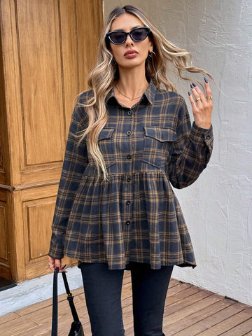LUNE Vintage Plaid Flannel Office Uniform Shirt For Women, LUNE Vintage Plaid Flannel Office Uniform Shirt For Women,