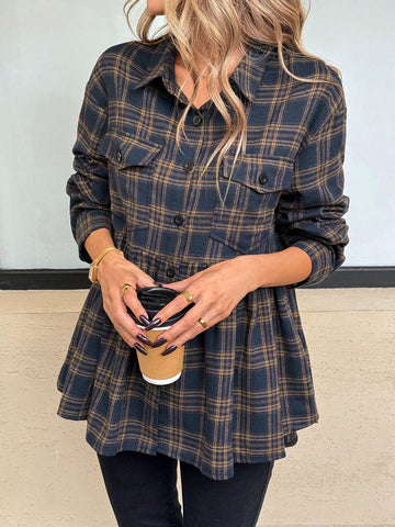 LUNE Vintage Plaid Flannel Office Uniform Shirt For Women, LUNE Vintage Plaid Flannel Office Uniform Shirt For Women,