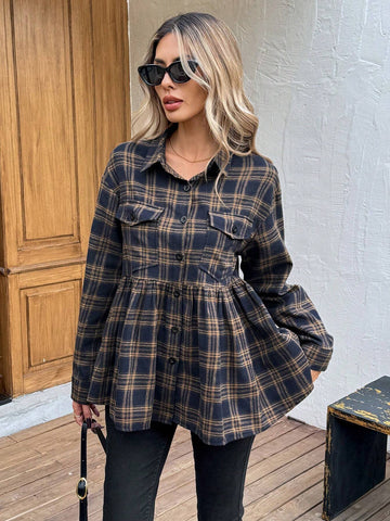 LUNE Vintage Plaid Flannel Office Uniform Shirt For Women, LUNE Vintage Plaid Flannel Office Uniform Shirt For Women,