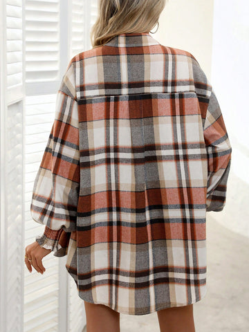 LUNE Women Front Button Long Sleeve Plaid Casual Blouse, Everyday Wear LUNE Women Front Button Long Sleeve Plaid Casual Blouse, Everyday Wear