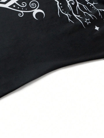 LUNE Women Life Tree Printed Irregular Hem Hooded Long Sleeve T-Shirt Spring Autumn LUNE Women Life Tree Printed Irregular Hem Hooded Long Sleeve T-Shirt Spring Autumn