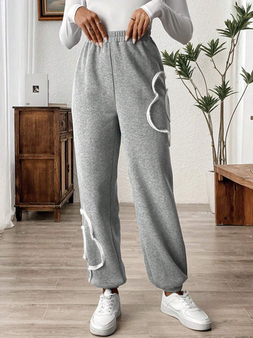LUNE Women's 3D Floral Print Fleece Lined Casual Home Trousers For Autumn And Winter LUNE Women's 3D Floral Print Fleece Lined Casual Home Trousers For Autumn And Winter