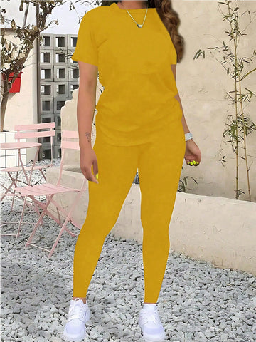 Women's Casual Solid Color T-Shirt And Long Pants Set Women's Casual Solid Color T-Shirt And Long Pants Set