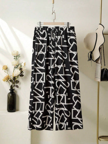 Women's Fashion Solid Color Short Sleeve Shirt And Printed Skirt Set Women's Fashion Solid Color Short Sleeve Shirt And Printed Skirt Set