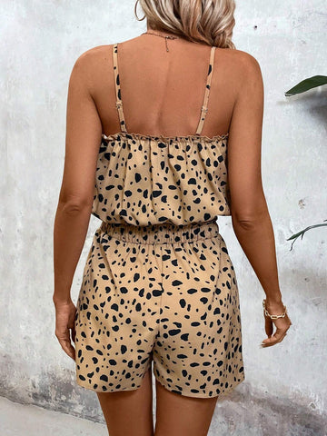 Women's Floral Printed Frilled Hem Cami Top And Shorts Set Women's Floral Printed Frilled Hem Cami Top And Shorts Set