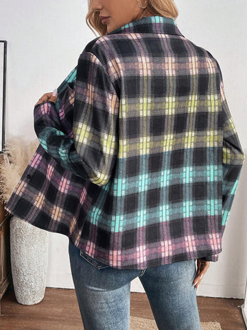 LUNE Women's Front Button Long Sleeve Plaid Pocket Casual Shirt LUNE Women's Front Button Long Sleeve Plaid Pocket Casual Shirt