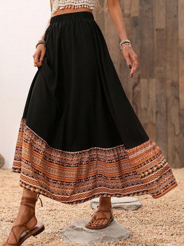 LUNE Women's Printed Patchwork Casual A-Line Skirt Maxi Women Outfit LUNE Women's Printed Patchwork Casual A-Line Skirt Maxi Women Outfit
